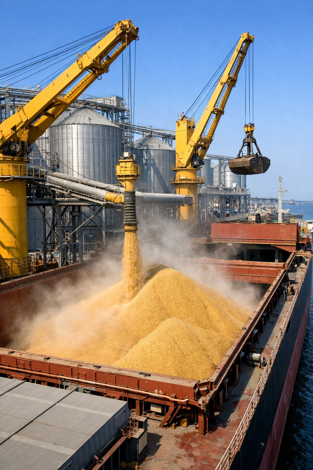 Grain unloading at port terminal